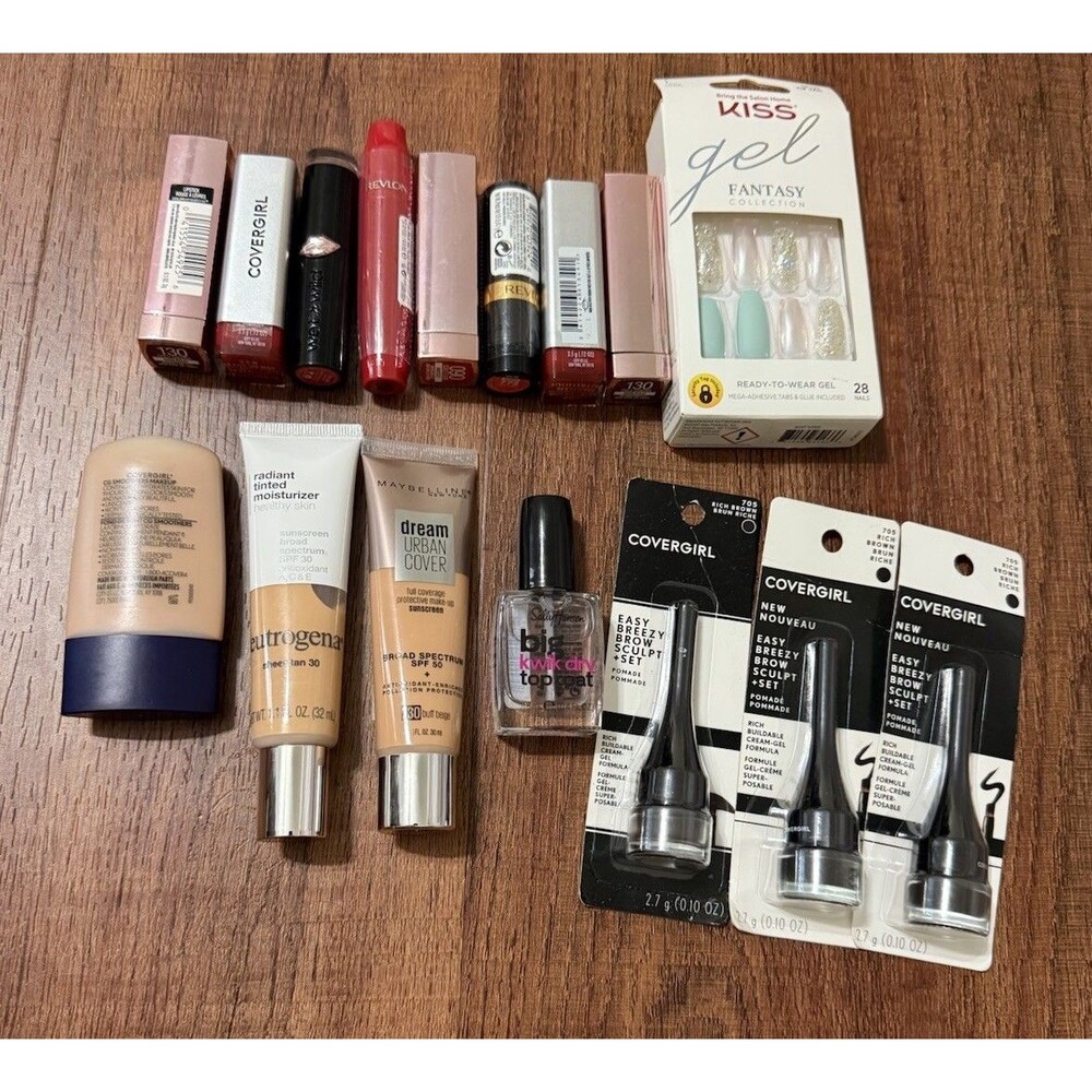 Lipstick Makeup Lot 8 Tubes Nails, Eyeliner Foundation Clear Polish New